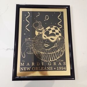 1994 George Luttrell Mardi Gras Jester 454/2000 Gold Foil Framed Art Signed HTF